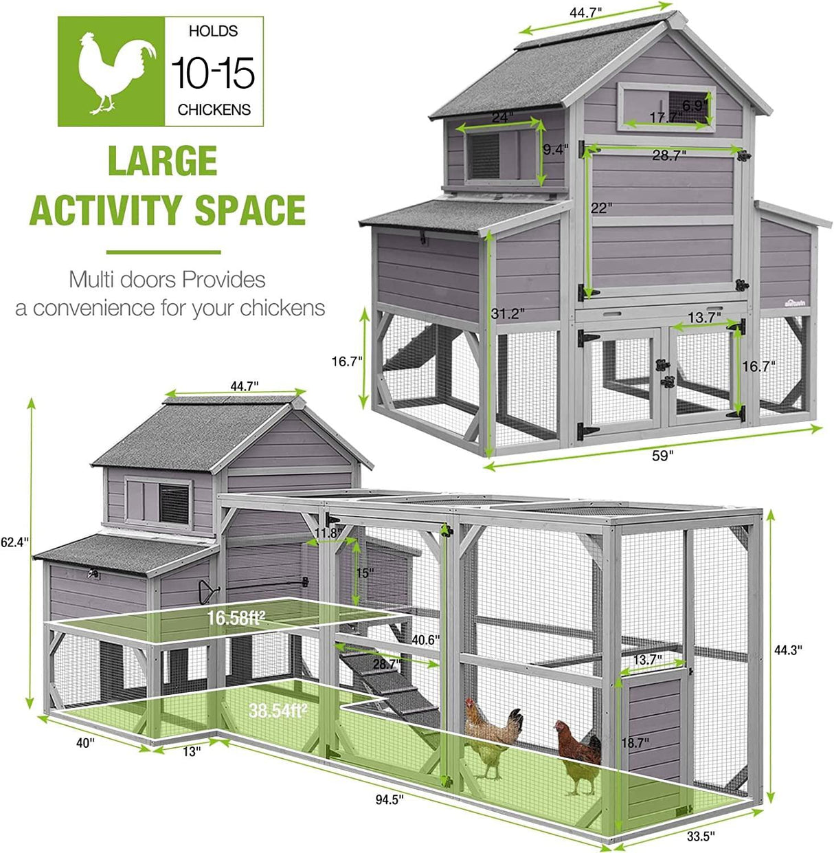 Chicken Coop Outdoor 135" Super Large Wooden Chicken House Poultry Cage