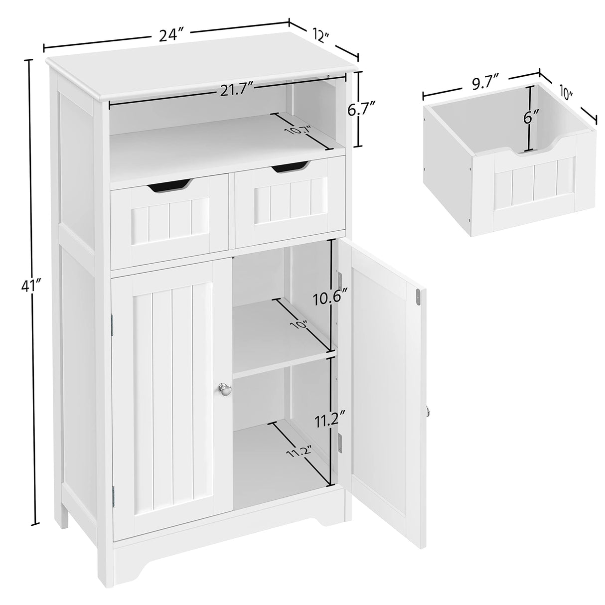 Bathroom Storage Cabinet with 2 Drawers & Adjustable Shelf, 2 Doors Bathroom Floor