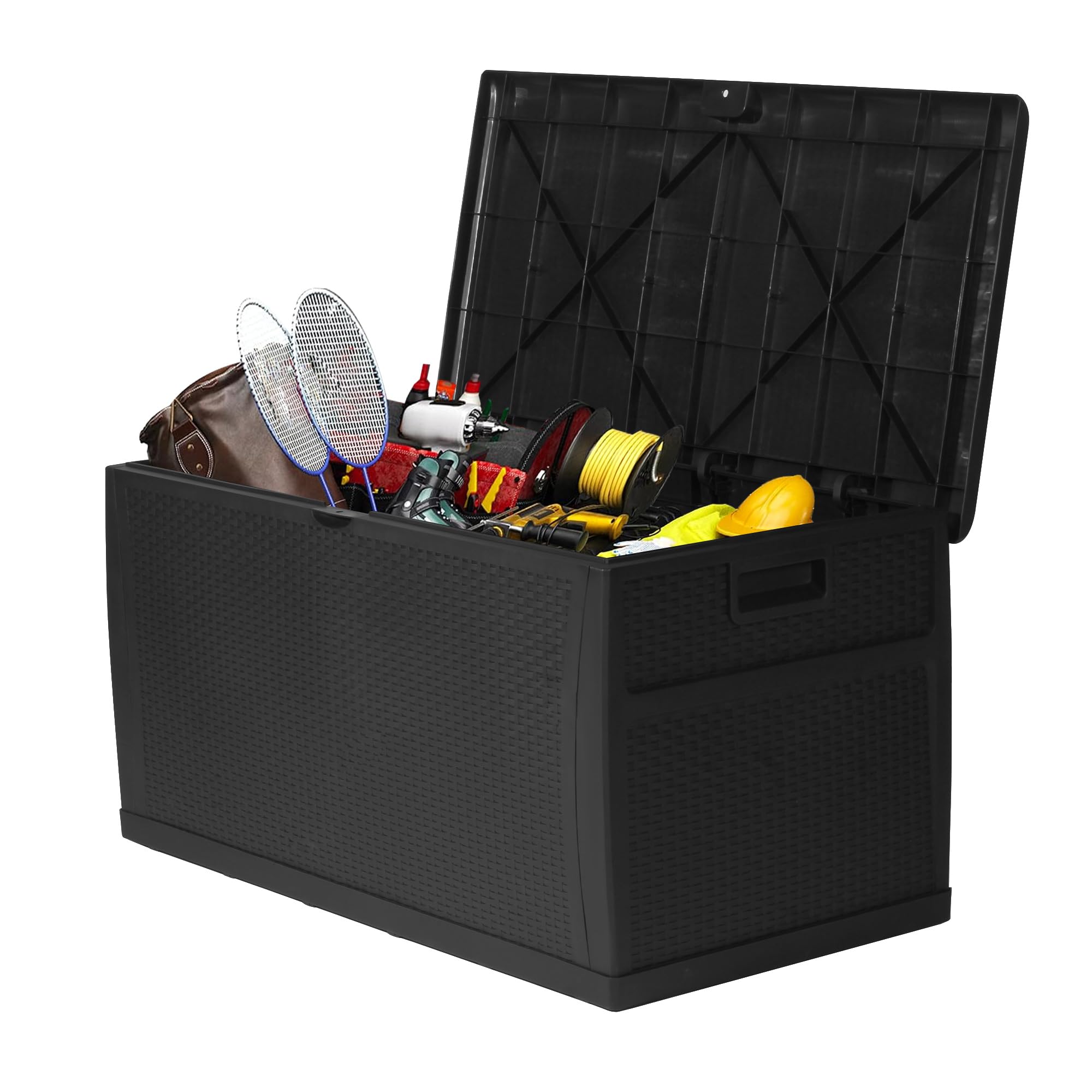 120 Gallon Large Deck Box, Waterproof Large Capacity for Patio, Garden, Large Outdoor Resin Rattan Storage Box Rainproof, Lockable