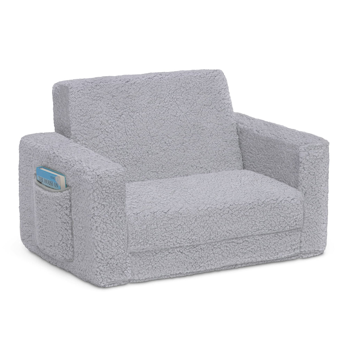 Cozee Flip-Out Sherpa 2-in-1 Convertible Chair to Lounger for Kids, Grey