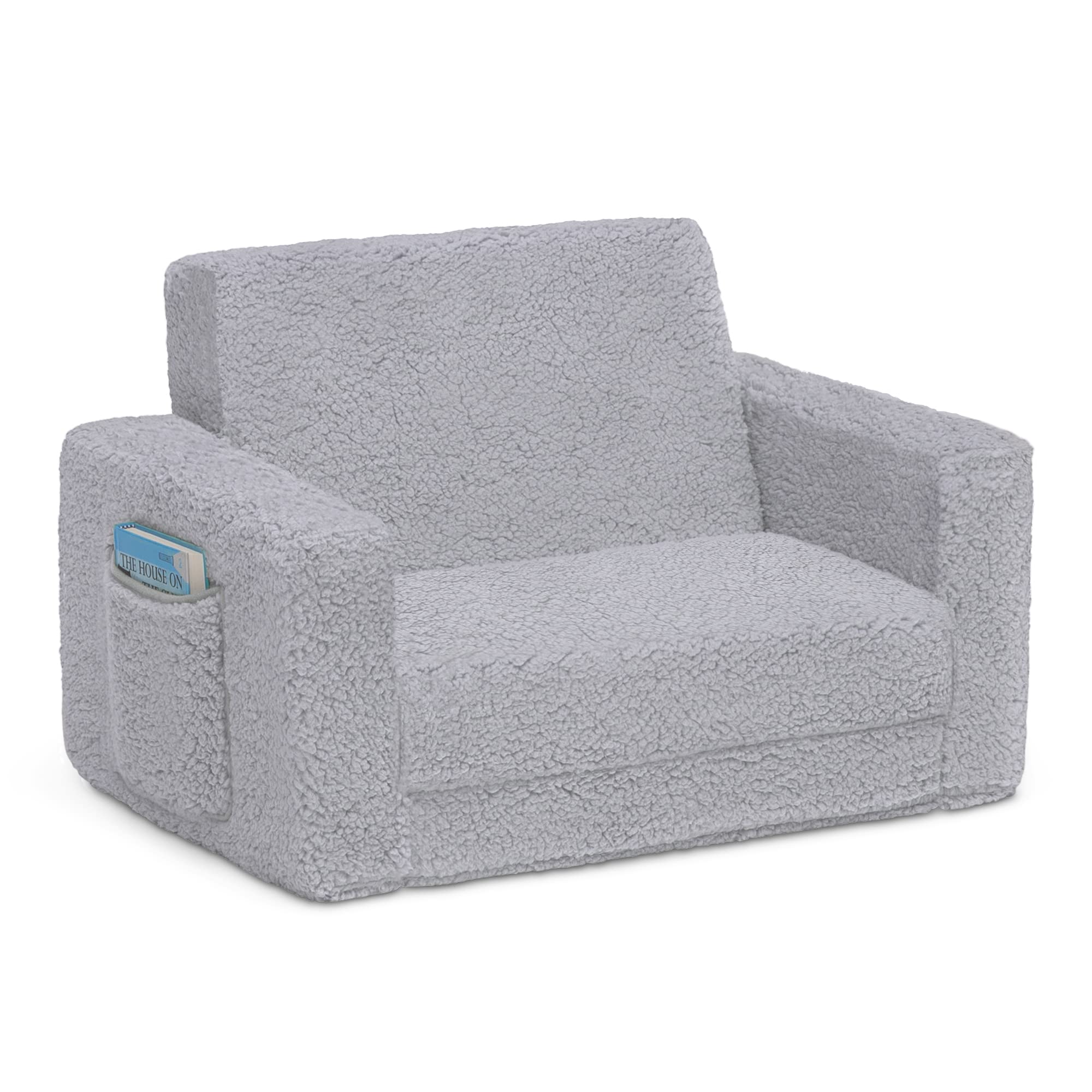 Cozee Flip-Out Sherpa 2-in-1 Convertible Chair to Lounger for Kids, Grey