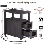 Farmhouse XXL End Table with Charging Station, Narrow Side Table