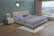 Upholstered Bed Frame with Unique Angled Brass Legs