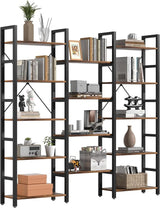 Wide 5 Tier Bookshelf, Shape Changeable Bookcases, Open Display Shelves, Modern Tall Bookcase Furniture for Bedroom, Living Room and Home Office, (5-Tier, Rustic Brown)