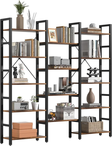 Wide 5 Tier Bookshelf, Shape Changeable Bookcases, Open Display Shelves, Modern Tall Bookcase Furniture for Bedroom, Living Room and Home Office, (5-Tier, Rustic Brown)