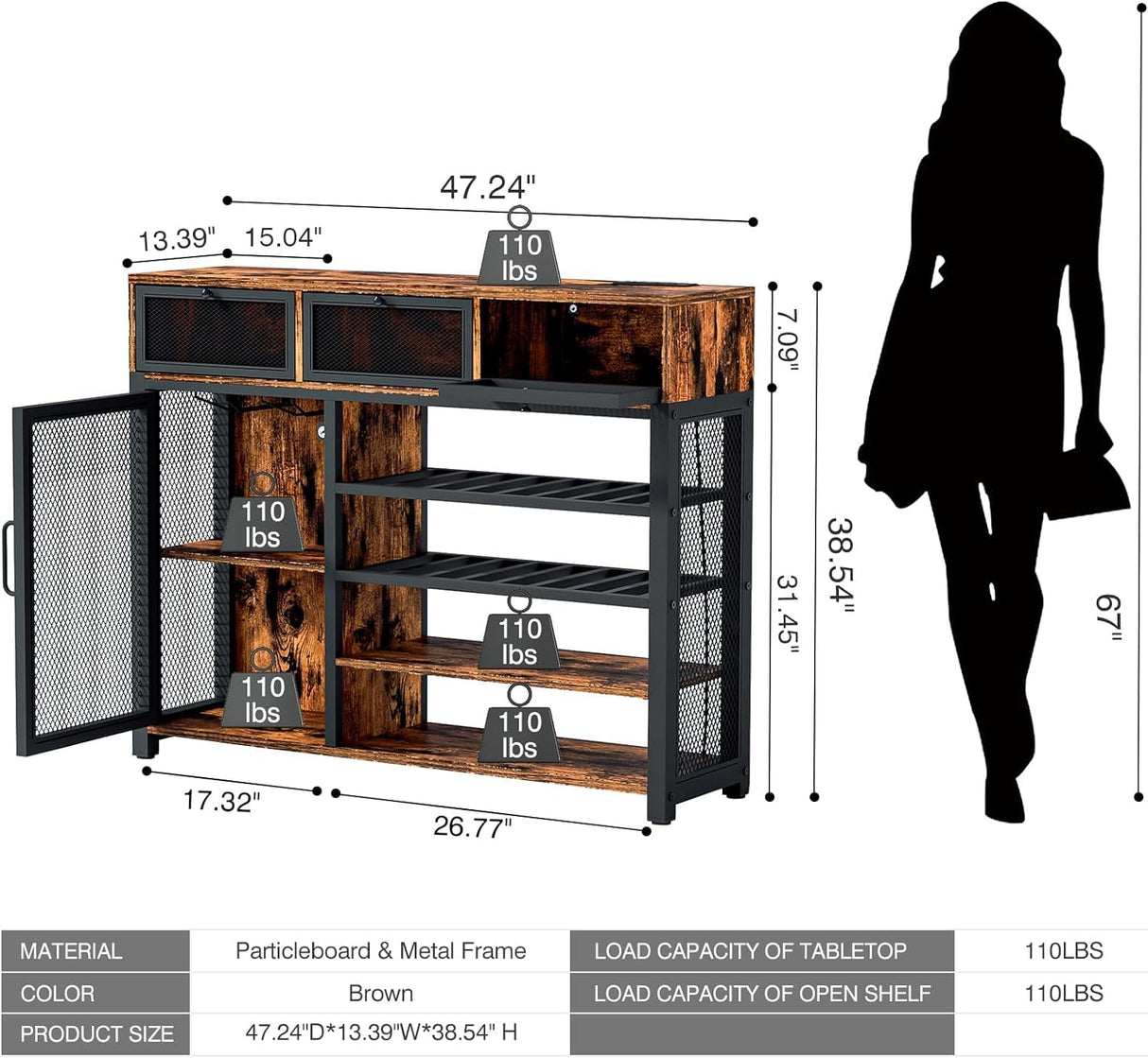 Bar Cabinet with RGB LED Lights,Wine Bar Cabinet with 3 Drawers, Home Bar Cabinet