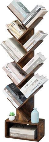 9 Tier Tree Bookshelf with Drawer Bookcase, Floor Standing Book Storage Shelf