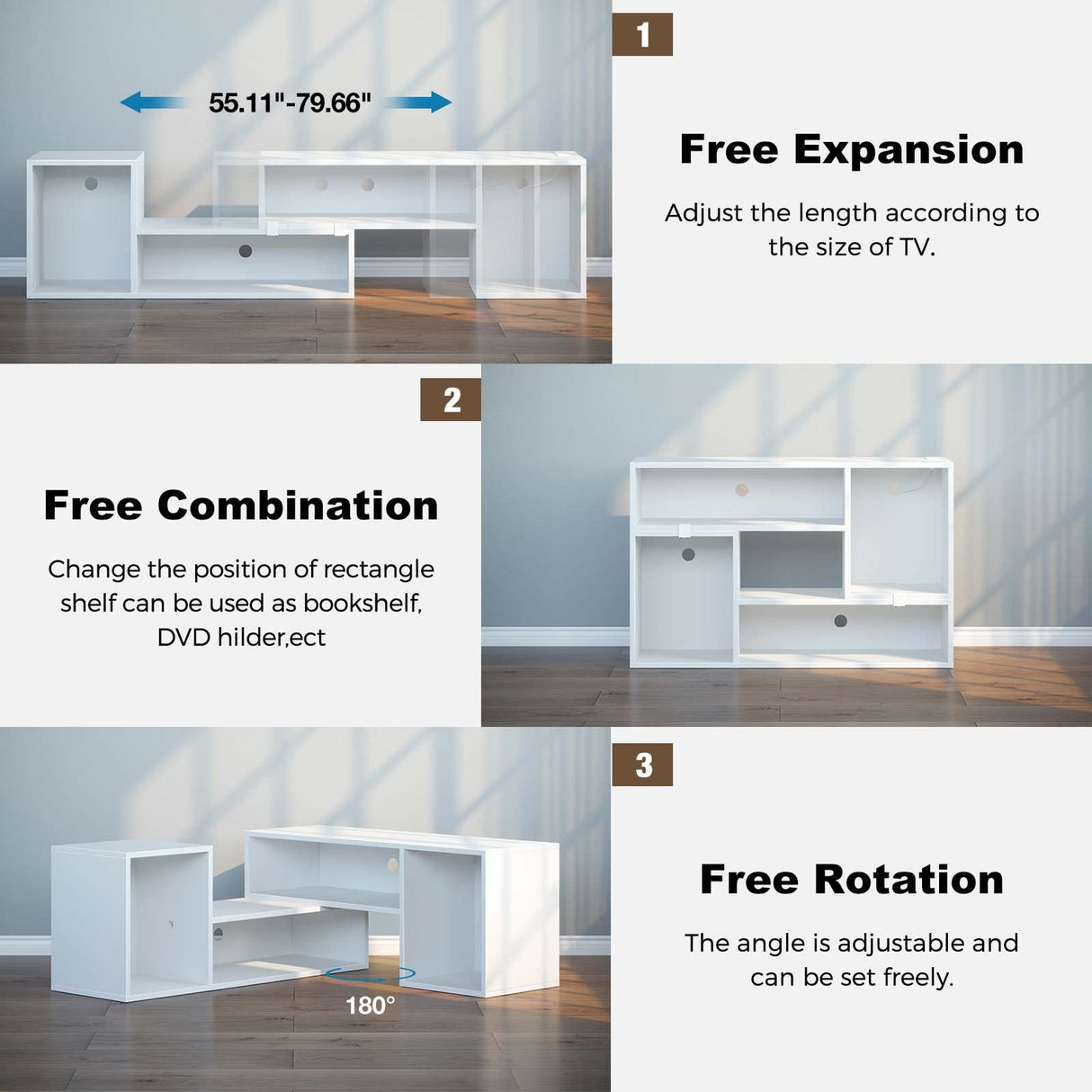 TV Stand, Deformable TV Stand with LED Strip & Power Outlets