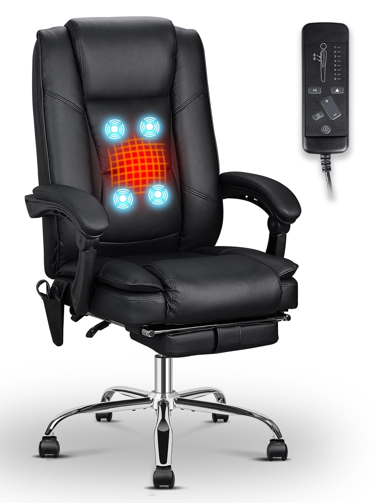 Black Executive Office Chair Heated Office Chair with 4 Points Vibration Massage