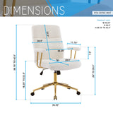 White Boucle Office Chair with Gold Base - Height Adjustable Desk Chair