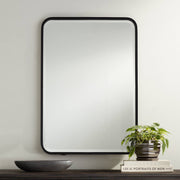 Wall Mirror Modern Black Iron Frame Beveled Glass 24" Wide Decor