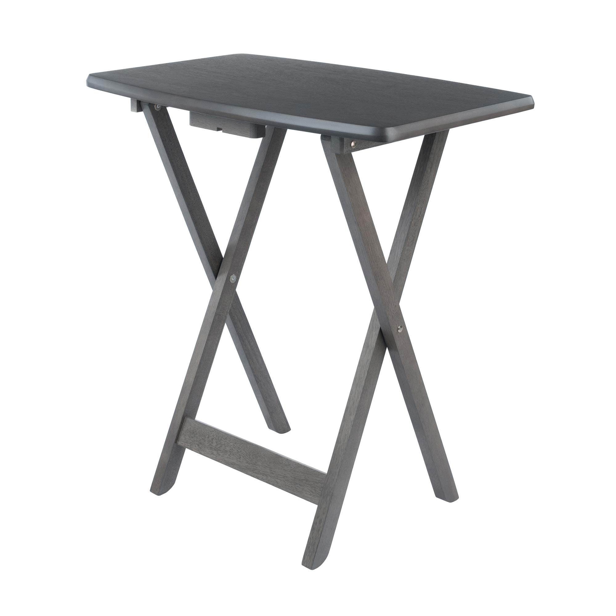 Dorian Oversized Snack Table Set, Oyster Gray (Brown Base) (replace color may vary).