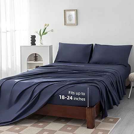 100% Egyptian Cotton Sheets Queen Size Set 18"-24" Extra Deep Pocket