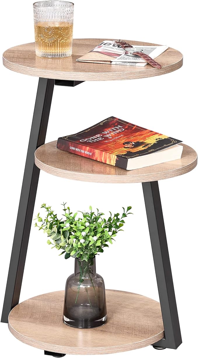 Round End Table Tempered Glass Side Table with Metal Frame, Accent Table Nightstand