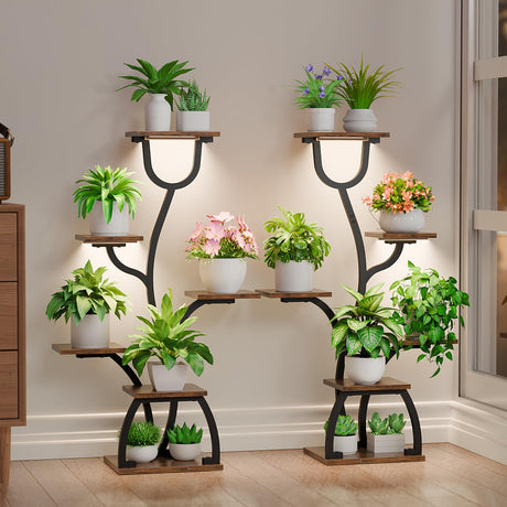 Plant Stand Indoor with Grow Lights - 2 Pack Indoor Plant Shelf, 6 Tiered Corner Flower