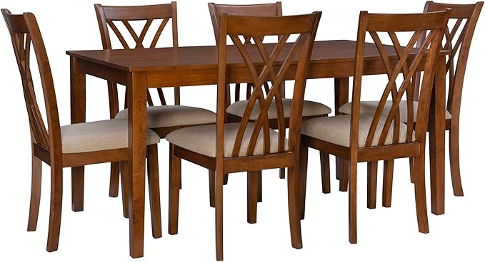 Warm Wood Walker Seven Piece Dining Set, Brown & Light Grey