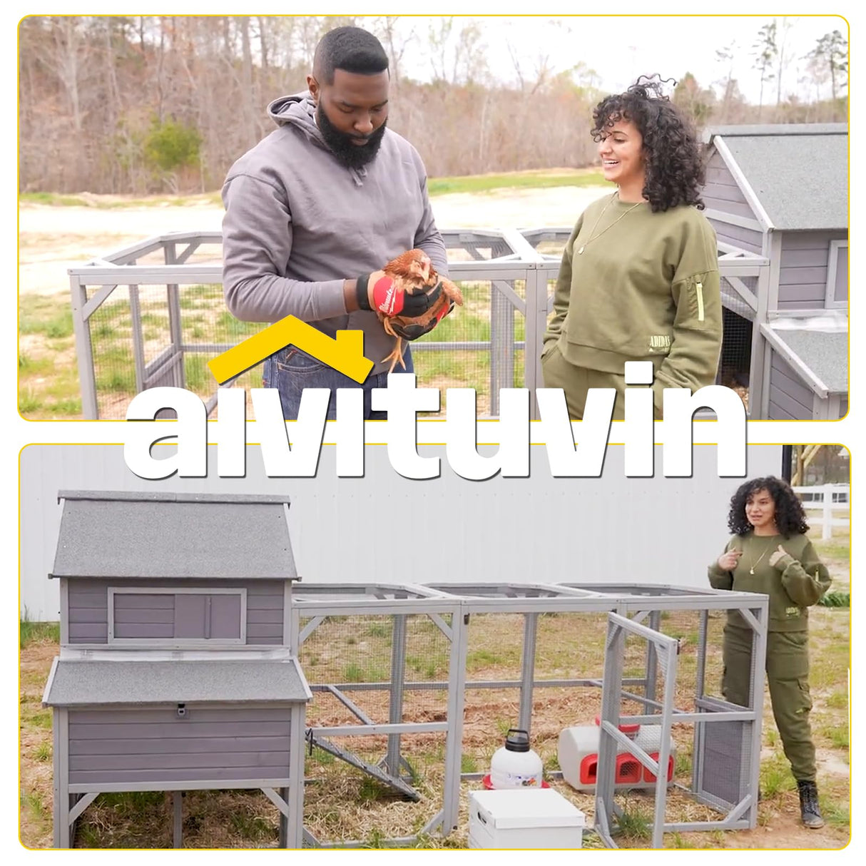 Chicken Coop Extra Large Chicken House for 8-10 Chickens, Outdoor Wooden