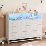 Wide Dresser for Bedroom with Charging Station, 6 Drawer Dresser