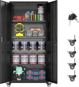 73''H Garage Storage Cabinet with Wheels,Steel Cabinets with 2 Doors and 4 Adjustable