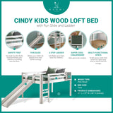 Cindy Kids Loft Bed with Slide, Twin Loft Bed with Slide, Toddler Loft Bed