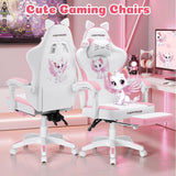 Pink Gaming Chair with Cat Ears and Footrest
