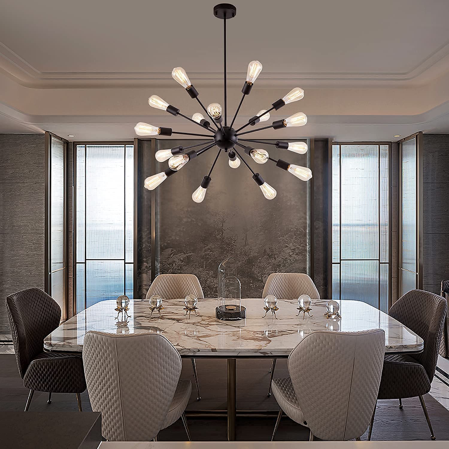 Sputnik Chandeliers Black, Modern 18-Light Farmhouse Pendant Light Mid