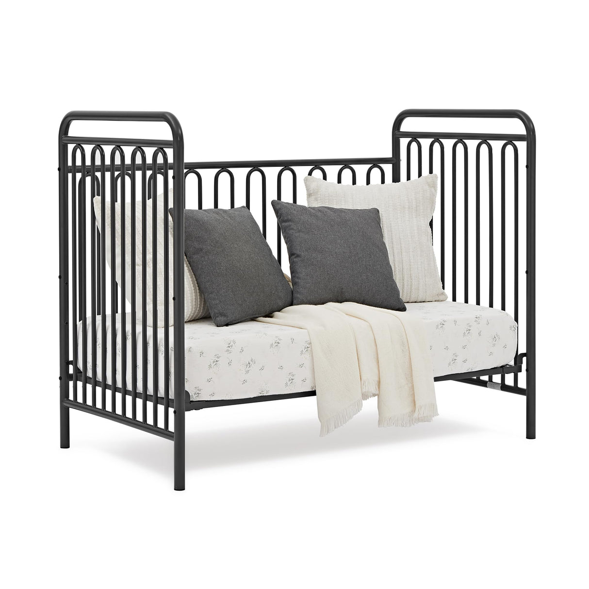 4-in-1 Metal Convertible Crib, Charcoal Grey