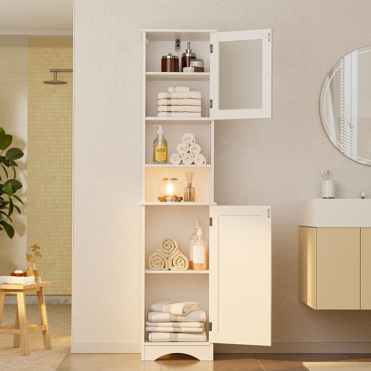 67.1" Tall Bathroom Storage Cabinet with Adjustable Shelves,