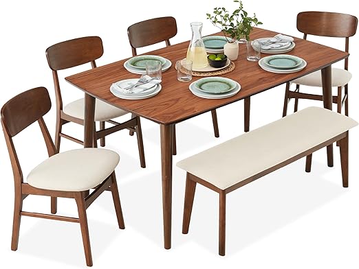 6-Piece Wooden Dining Set with Bench