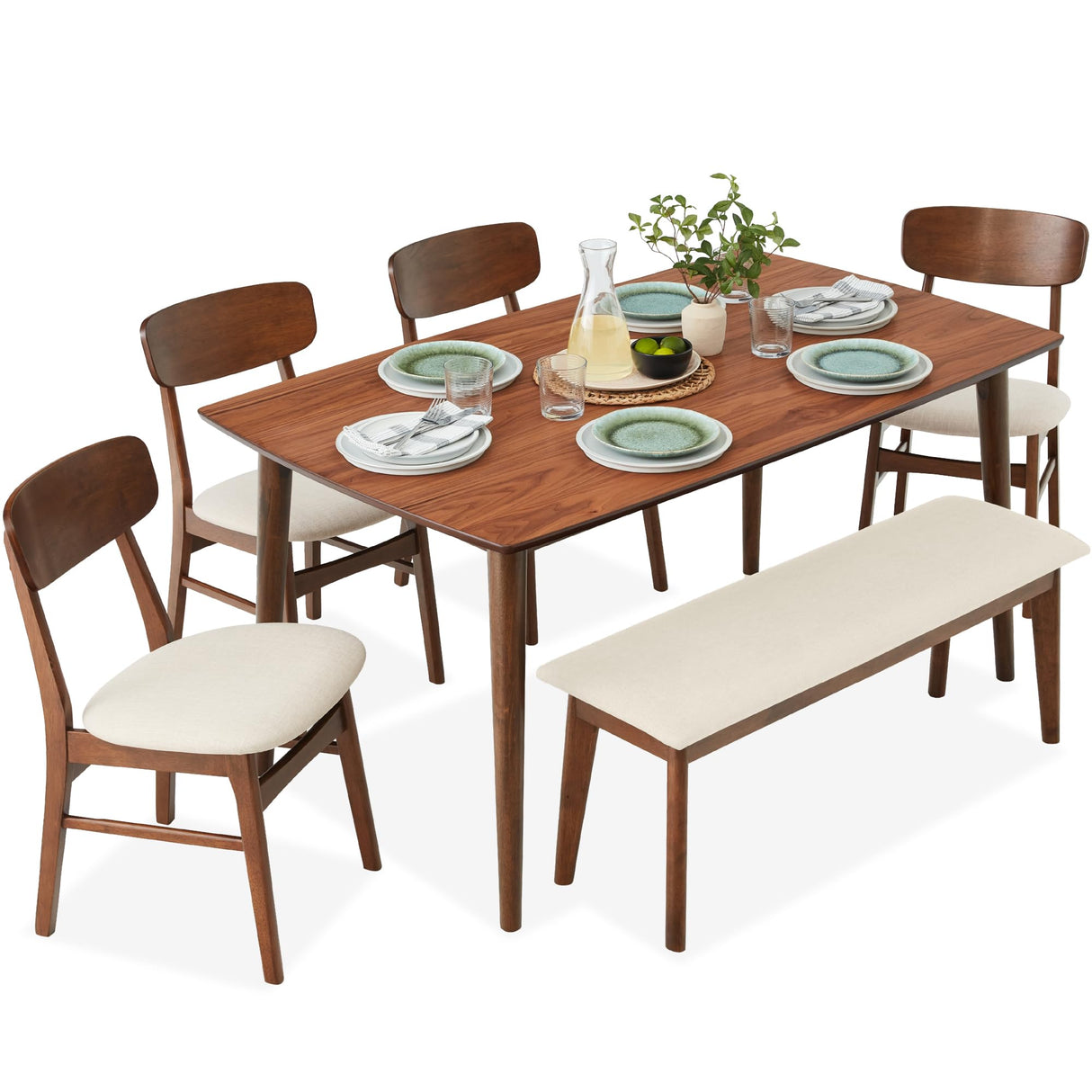 6-Piece Wooden Dining Set, Mid-Century Modern Table