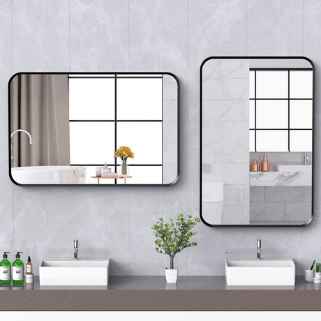 20x30 inch Black Framed Rectangle Mirror Bathroom Mirror for Wall Decor Hangs Horizontally or Vertically for Bathroom