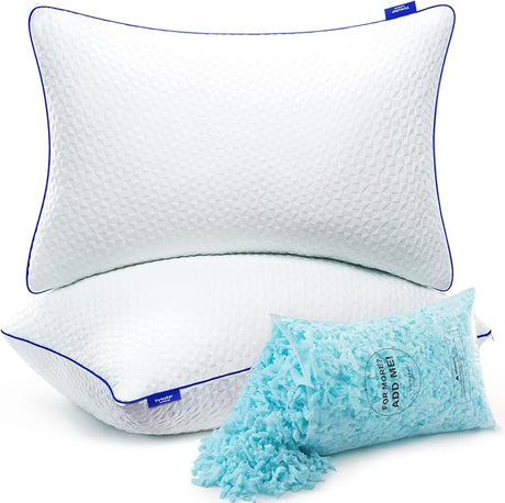 Memory Foam Pillows King Size Set of 2, Adjustable Firm Pillows for Side Back Stomach Sleepers,