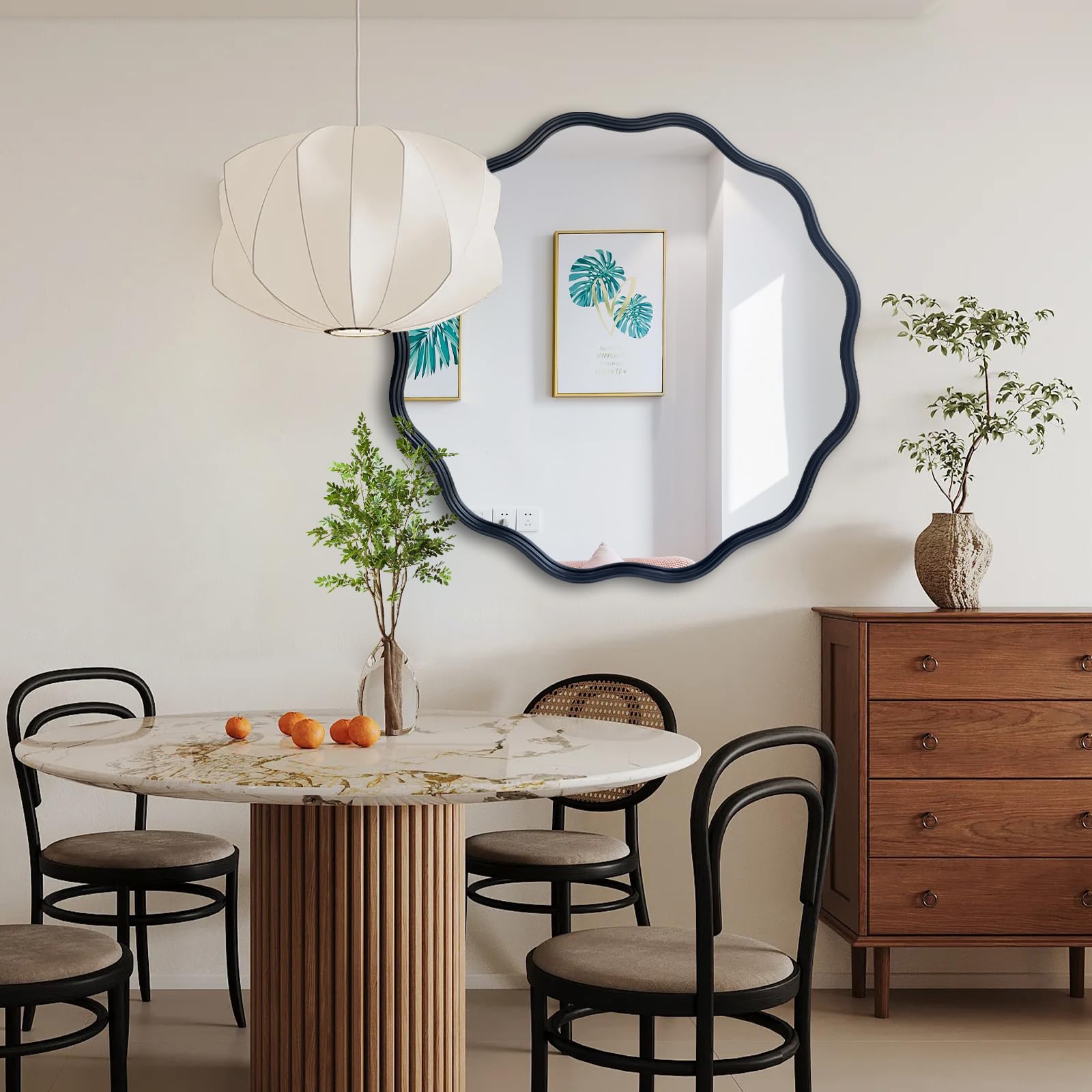 Black Round Mirror, 30" Bathroom Wavy Mirror, Wall Mounted Mirror