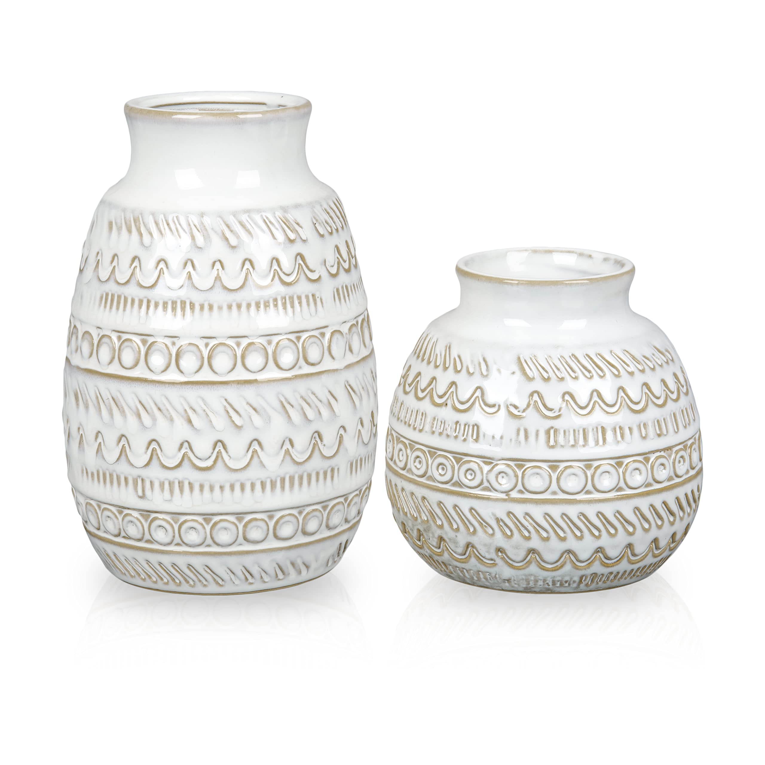 Farmhouse Vases for Home Decor, White Pottery Boho Vases, Decorative Rustic