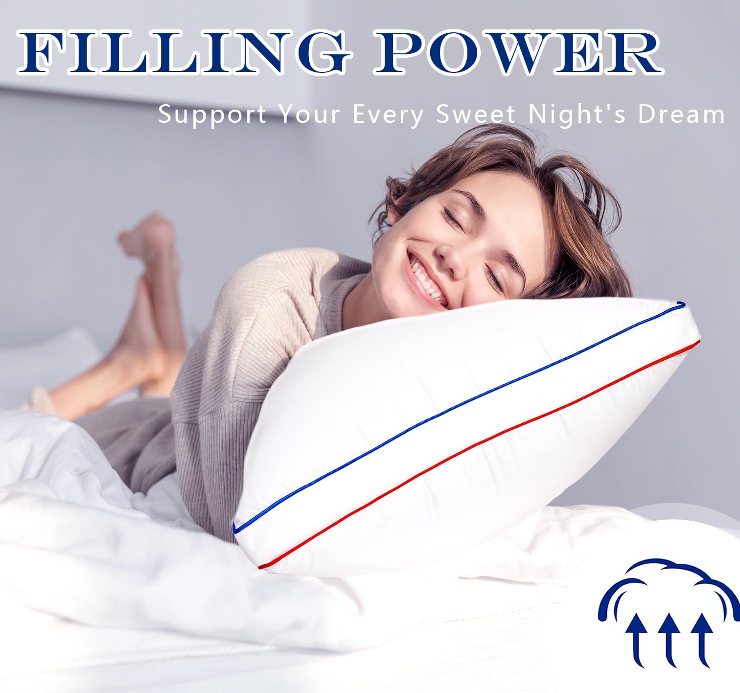 SUMEQIQ Pillows Queen Size Set of 2, Fluffy Bed Pillows for Sleeping, Queen Pillows 2 Pack with Hotel Quality, Medium Firm and Supportive Down Alternative Pillow for Side and Back Sleeper, 20" x 30"
