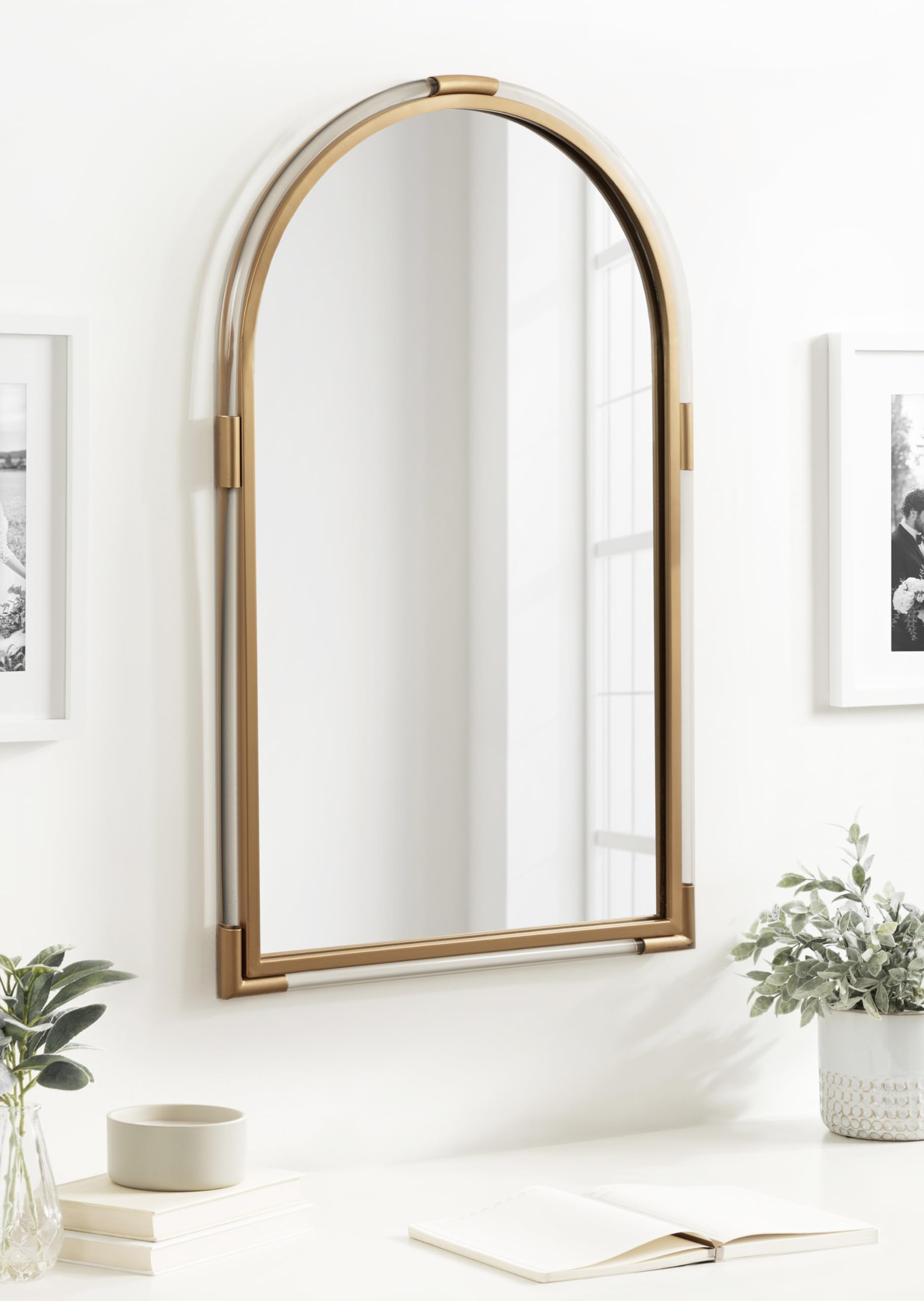 Arceo Modern Glam Acrylic Arch Mirror, 22 x 34, Gold, Arched Mirror Decor with Metal
