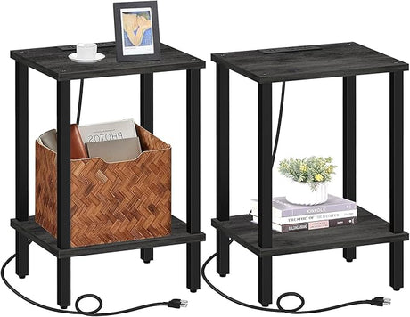 End Table with Charging Station, Set of 2, Side Table with USB Ports and Outlets, Nightstand