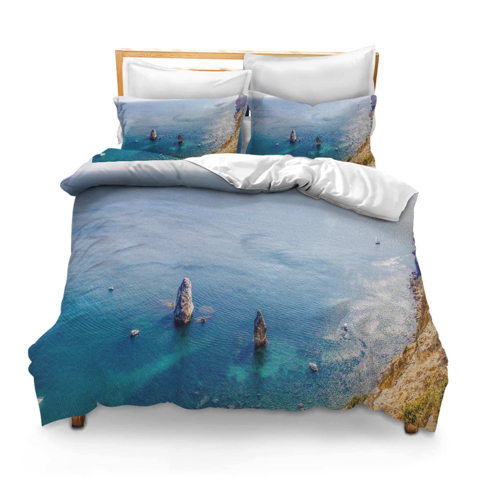 Printed Comforter Cover Set King Size Water Nature Sea Travel Landscape Summer Sky Bedspread Room Decor