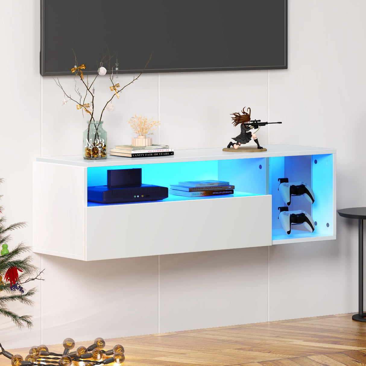 39.3'' Floating Wall TV Cabinet Stand with LED Lights