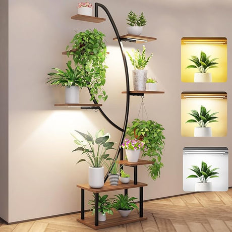 Plant Stand Indoor with Grow Lights, 7 Tiered 66" Tall Metal Plants Shelf, 3 Color Mode Full