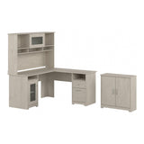 Cabot L Shaped Desk with Hutch and Small Storage Cabinet with Doors