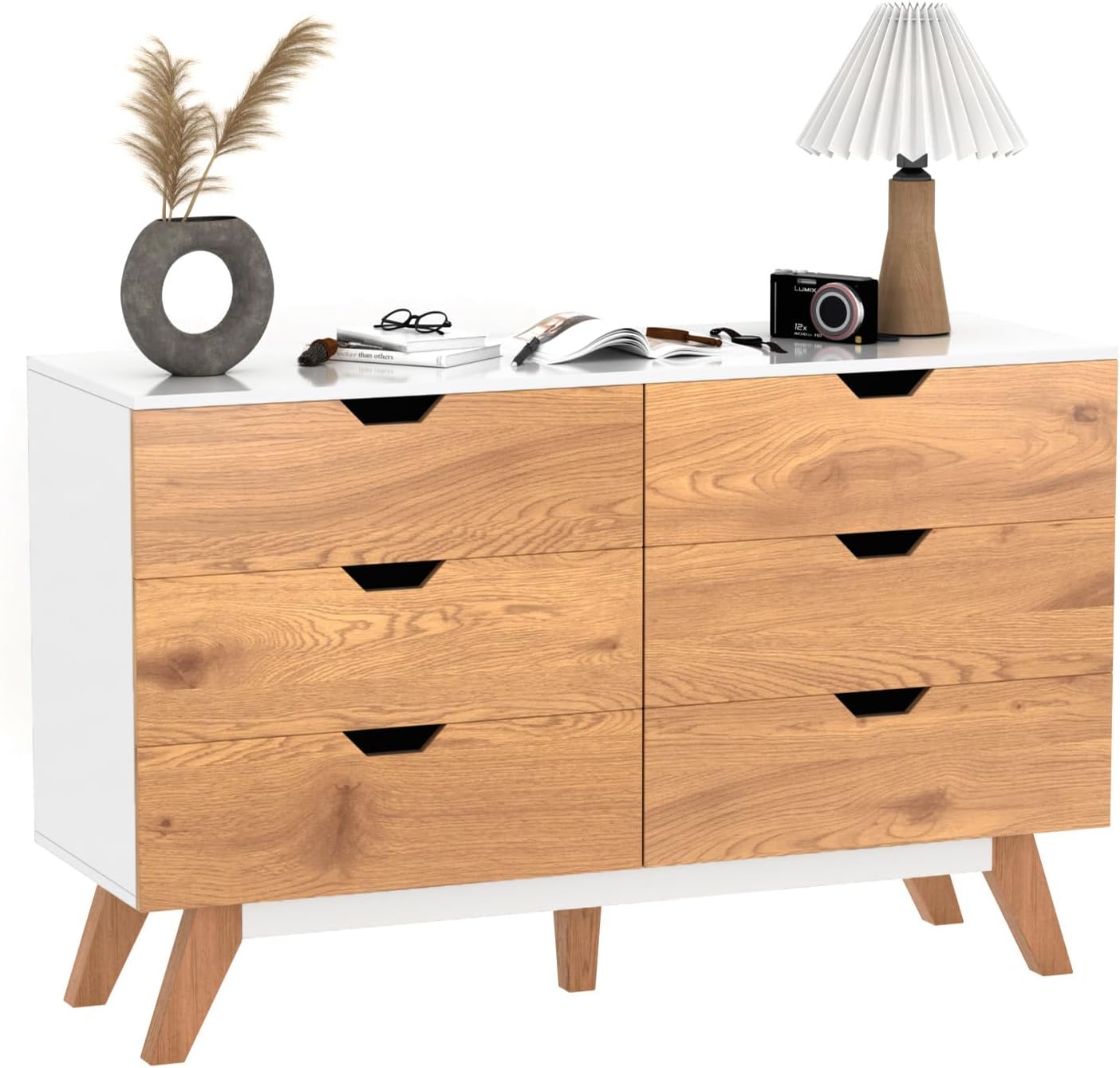 6 Drawer Dresser, Mid-Century Modern Dresser Wide 6 Chest of Drawers