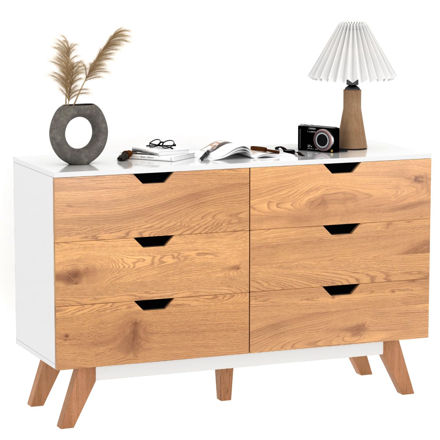 6 Drawer Dresser, Mid-Century Modern Dresser Wide 6 Chest of Drawers
