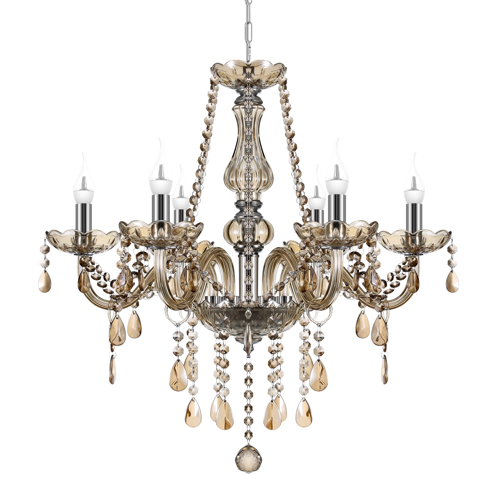 Adjustable 6 Lights Chandelier Cognac K5 Crystal Chandelier Hanging Ceiling