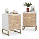 Tribesigns Nightstand Set of 2, Modern 3 Drawers Bedside Table with Unique Zig Zag Design, White Gold Side End Table Set of 2 for Bedroom