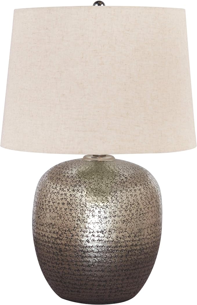 Magalie Contemporary 23.13" Hammered Aluminum Single Table Lamp, Antique Silver