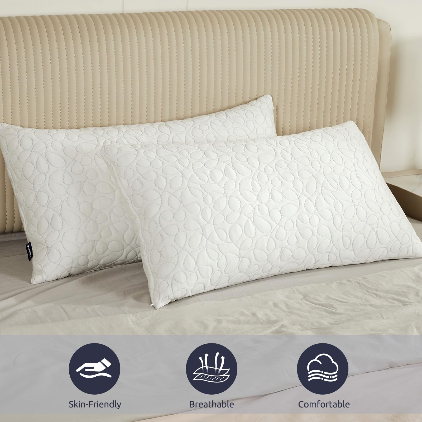 Adjustable Bed Pillows for Sleeping, Shredded Memory Foam Pillows with 200g Extra Filling