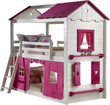 Sweet Heart Novelty Twin Over Twin Bunkbed in White & Pink Finish with Pink Tent