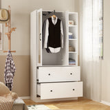 Wardrobe Armoire Wooden Closet with Mirror, 2 Doors, 2 Drawers