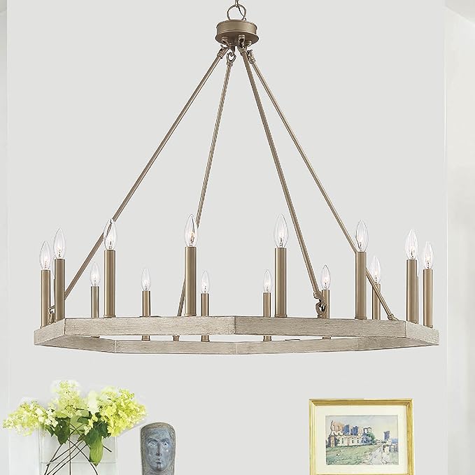 Farmhouse Vintage 16 Lights Wagon Wheel Chandelier Lighting | Modern Hanging Lights